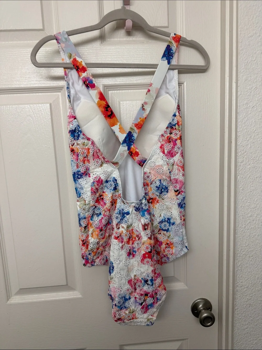 Johnny was White Floral Eyelet One-Piece Swimsuit